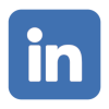 Blue LinkedIn icon for social media link